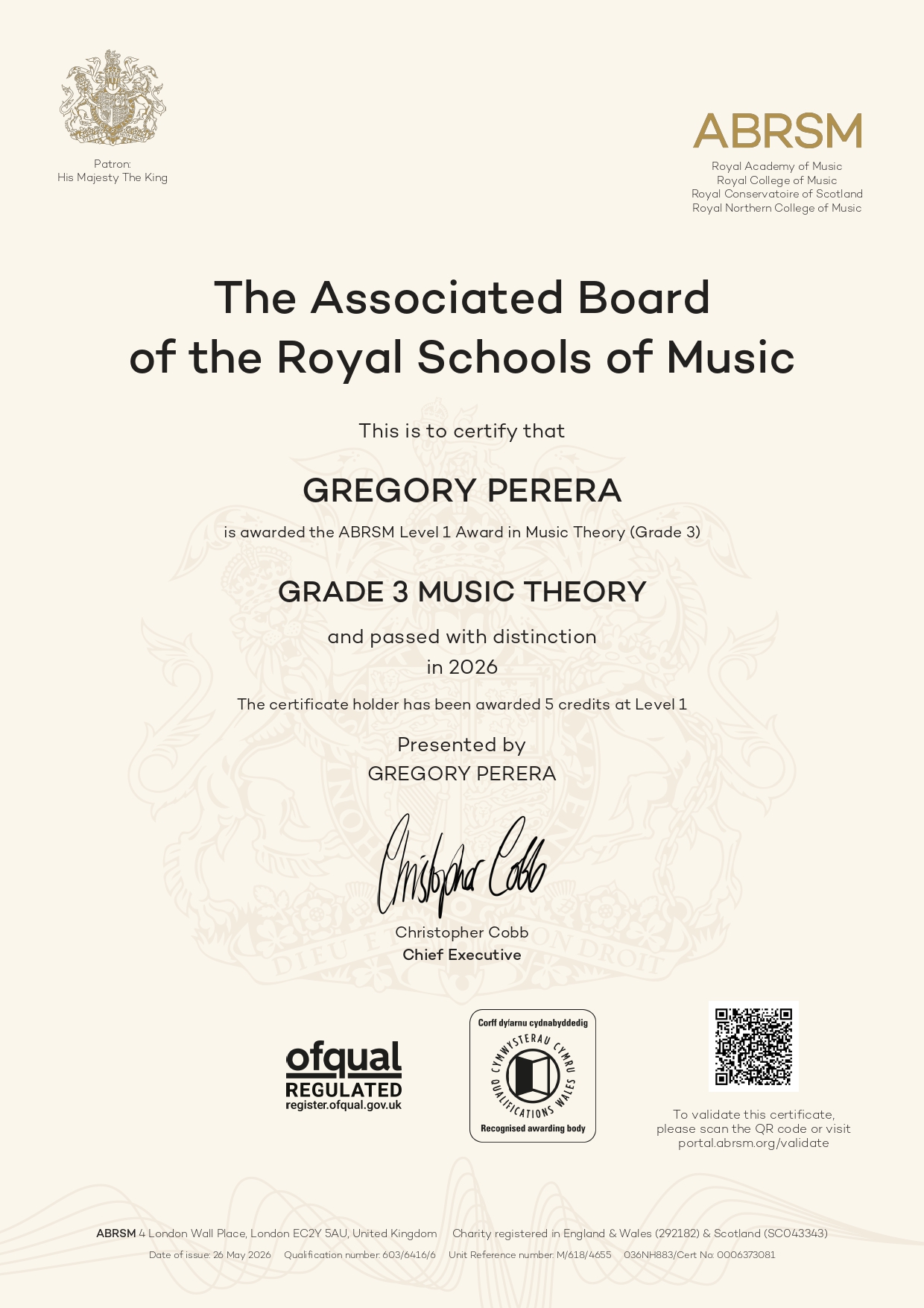 Music Certificate